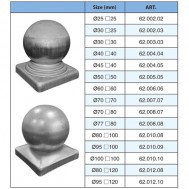 62.002.02 - 62.012.10 Wrought Iron Post Caps Hollow Ball With Square Base Caps