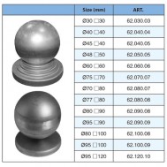 62.030.03 - 62.120.10 Wrought Iron Post Caps Hollow Ball With Square Base Caps