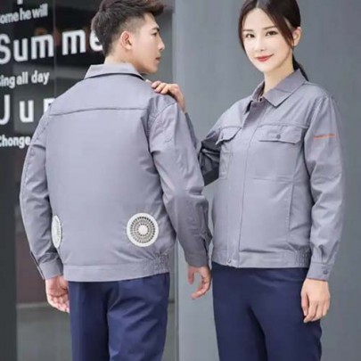 Reflective antiflame wholesale labor insurance welding printing on production suit set women men safety work clothes with fan